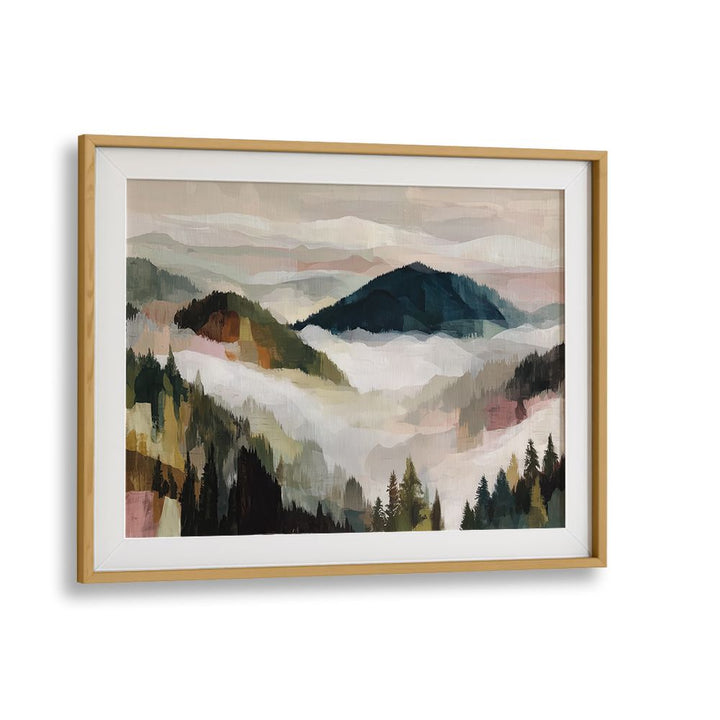 LAYERED MOUNTAIN VALLEY WITH PINE TREES