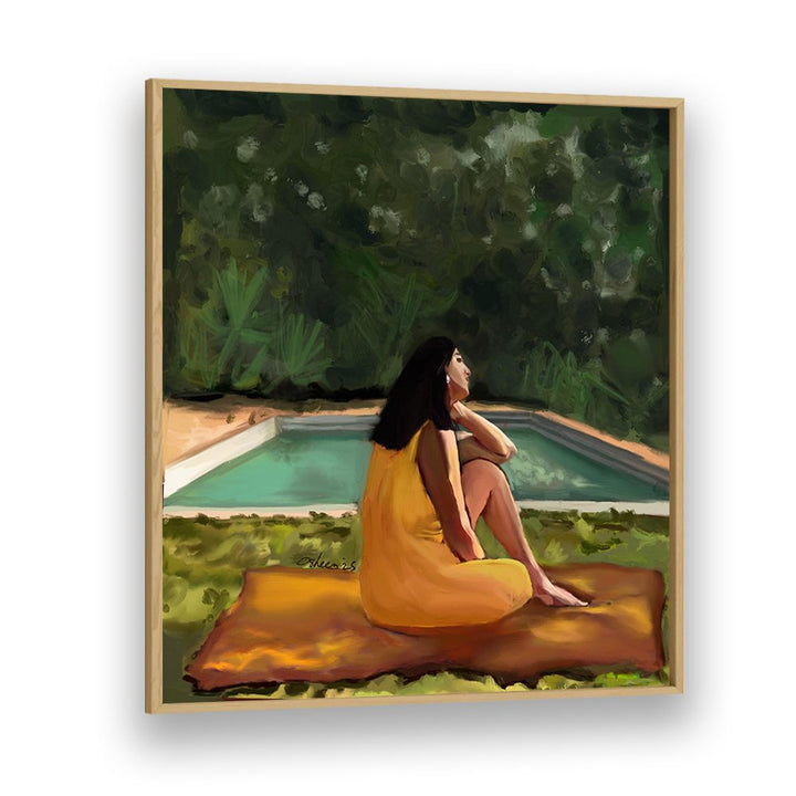 WOMAN RELAXING POOLSIDE