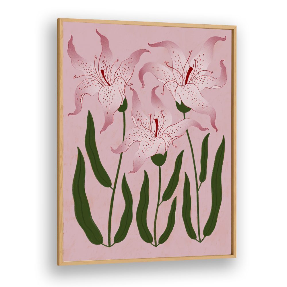 Framed artwork with pink floral design on a pink background