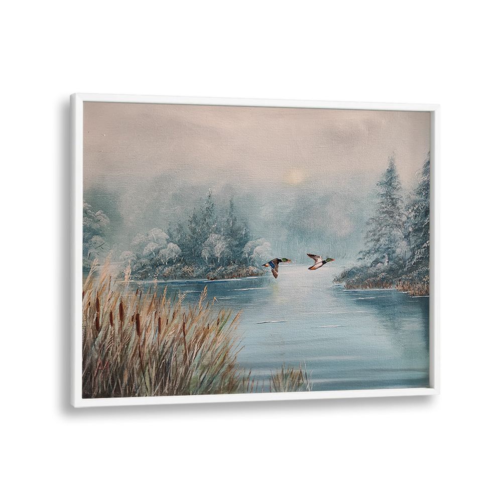 DUCKS OVER WINTER LAKE