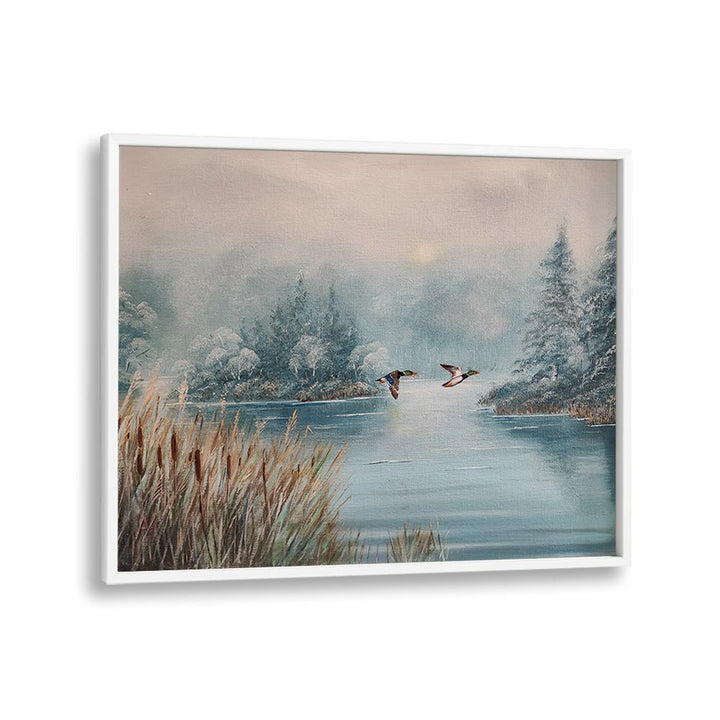 DUCKS OVER WINTER LAKE