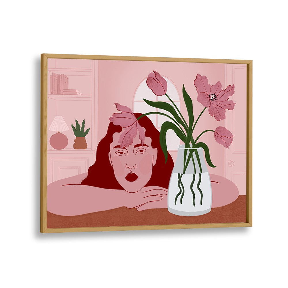 PENSIVE WOMAN AND TULIPS