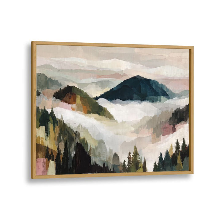 LAYERED MOUNTAIN VALLEY WITH PINE TREES