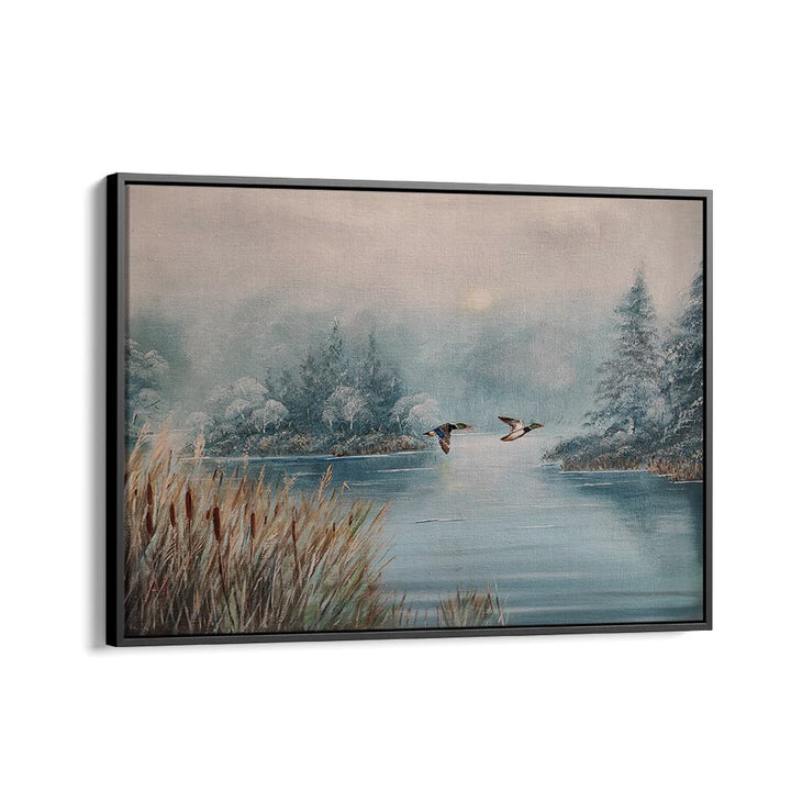 DUCKS OVER WINTER LAKE