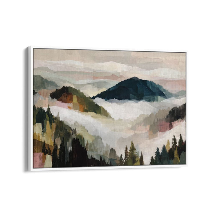 LAYERED MOUNTAIN VALLEY WITH PINE TREES