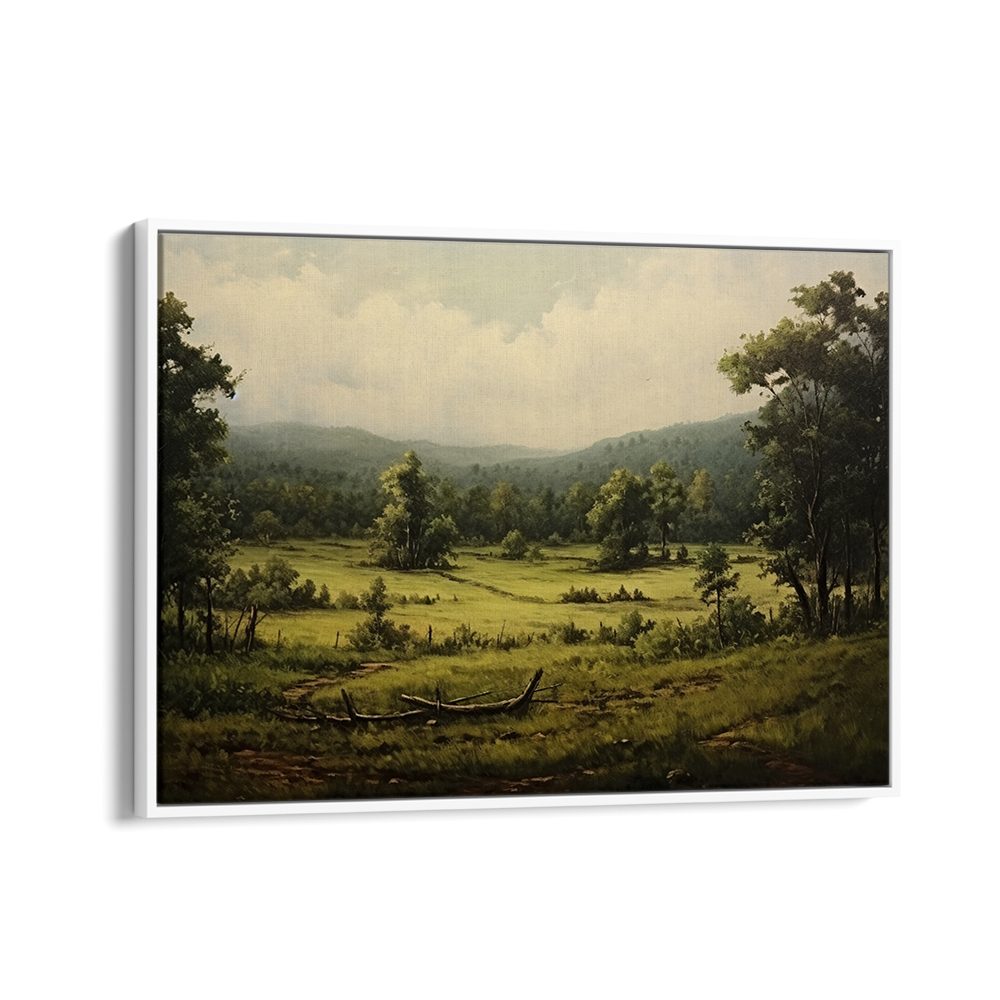 VINTAGE GREEN LANDSCAPE PAINTING , VINTAGE LANDSCAPE