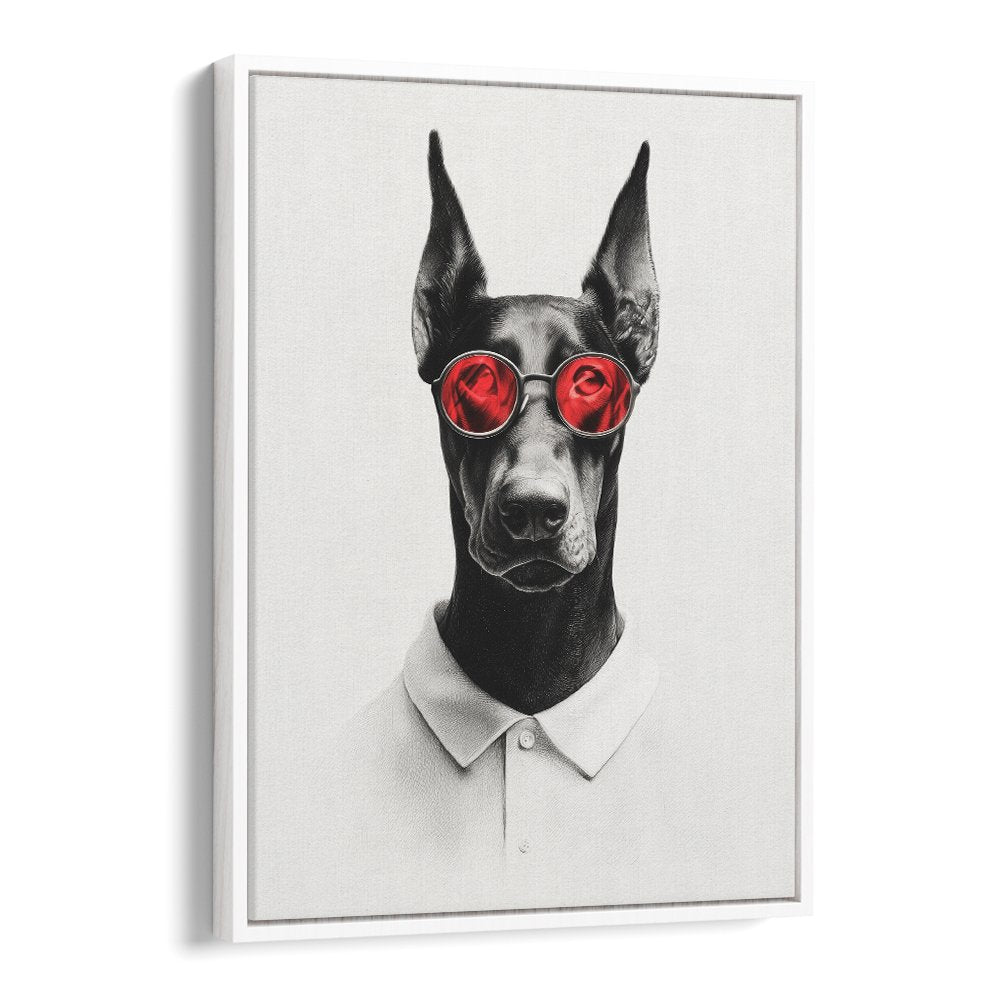 DAPPER DOBERMAN WITH RED GLASSES