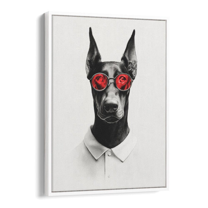 DAPPER DOBERMAN WITH RED GLASSES