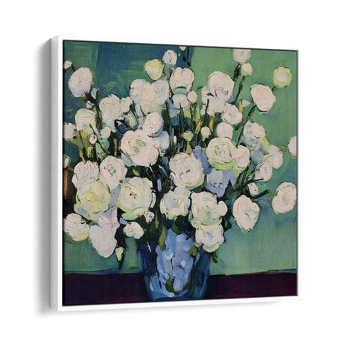 WHITE BLOOMS BLUE VASE