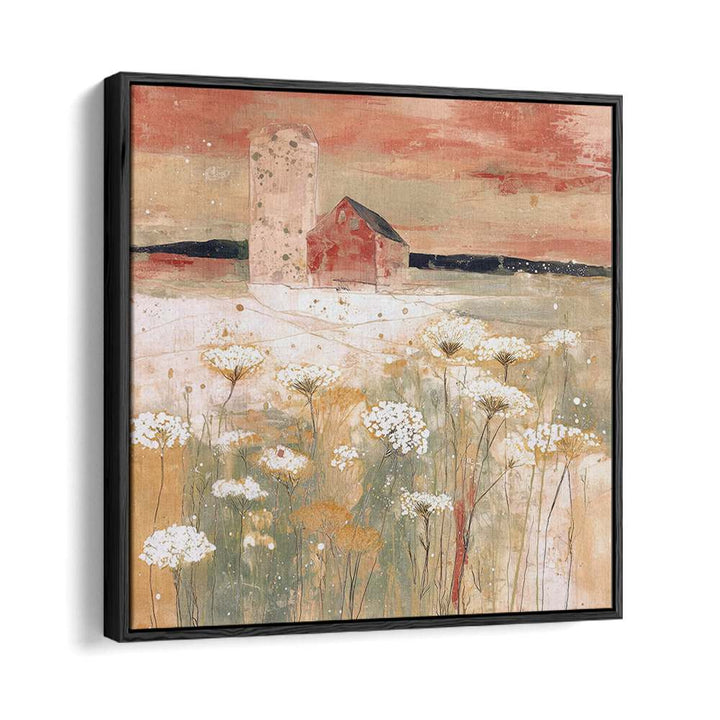 BARN AND SILO IN WILDFLOWER MEADOW