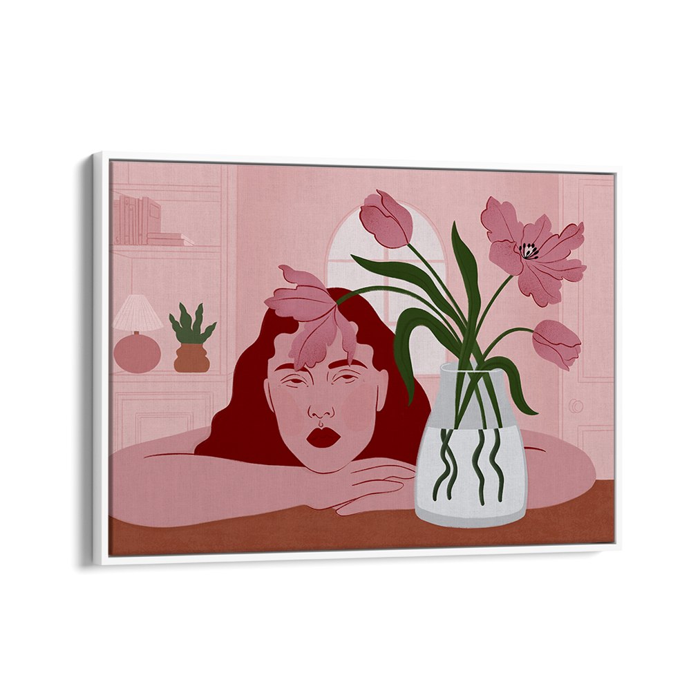 PENSIVE WOMAN AND TULIPS