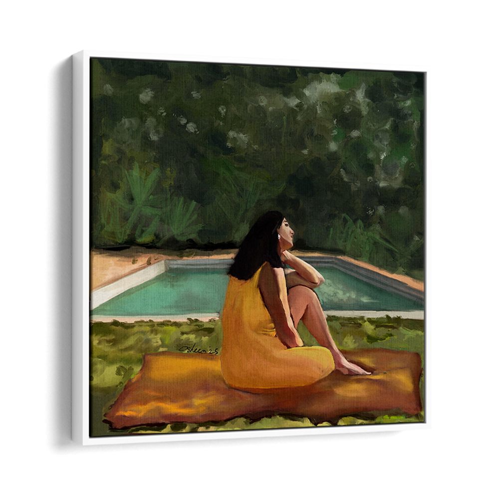 WOMAN RELAXING POOLSIDE