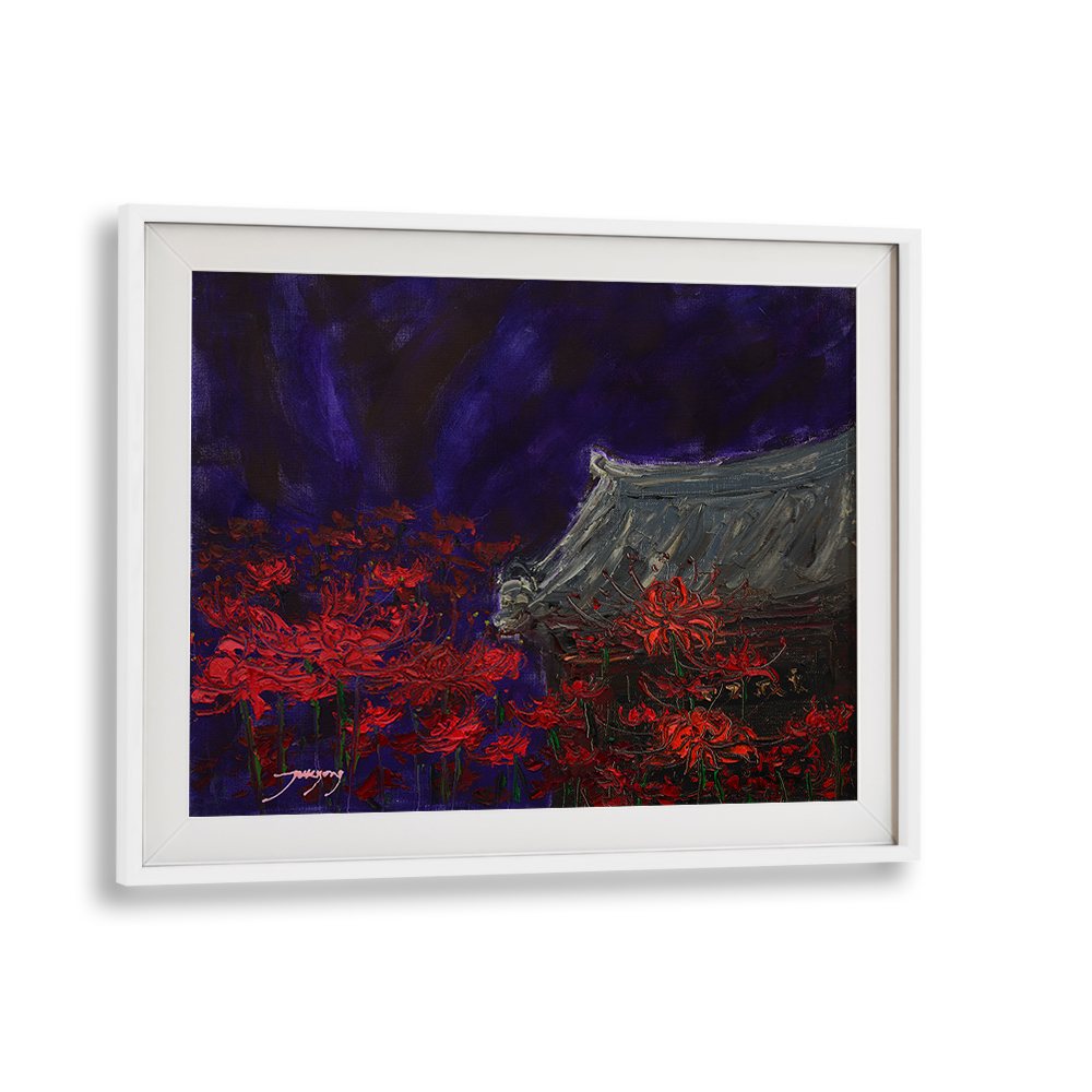 TEMPLE UNDER RED BLOOMS