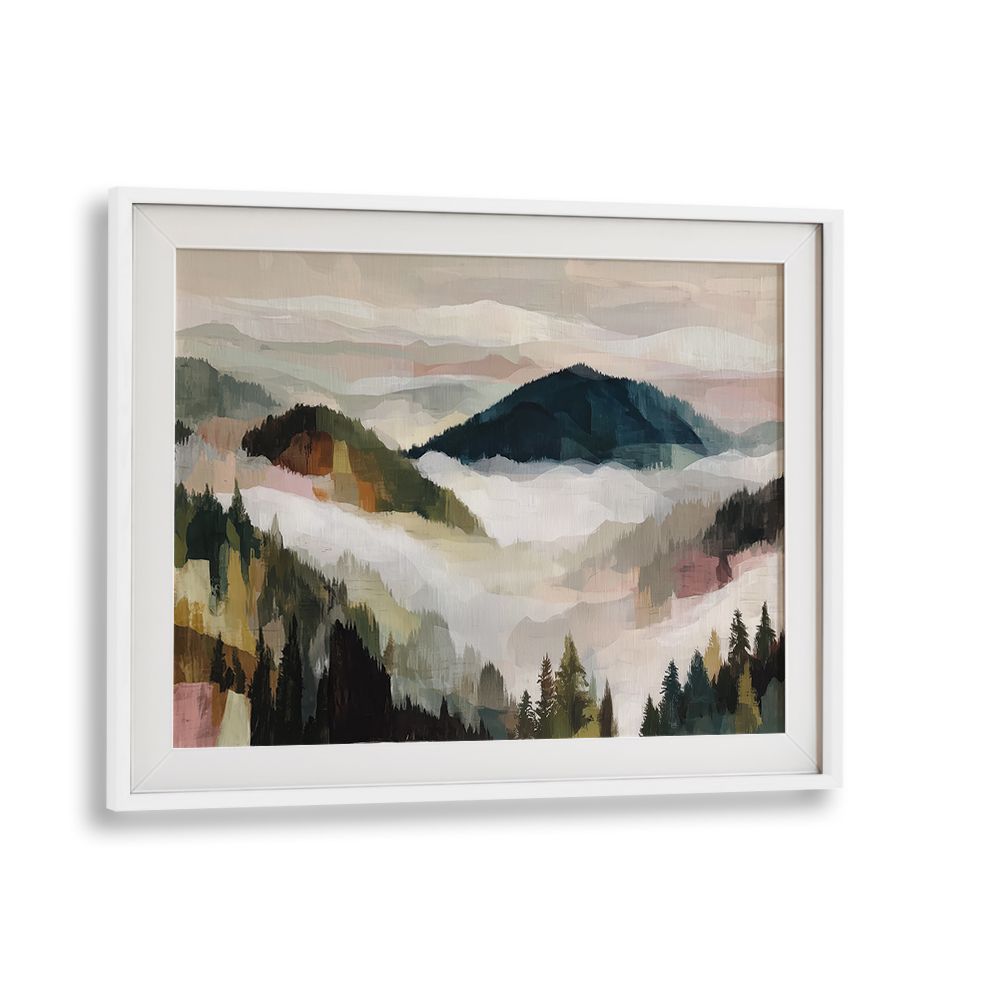 LAYERED MOUNTAIN VALLEY WITH PINE TREES