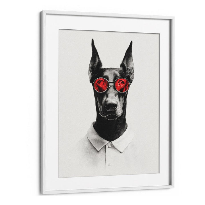 DAPPER DOBERMAN WITH RED GLASSES