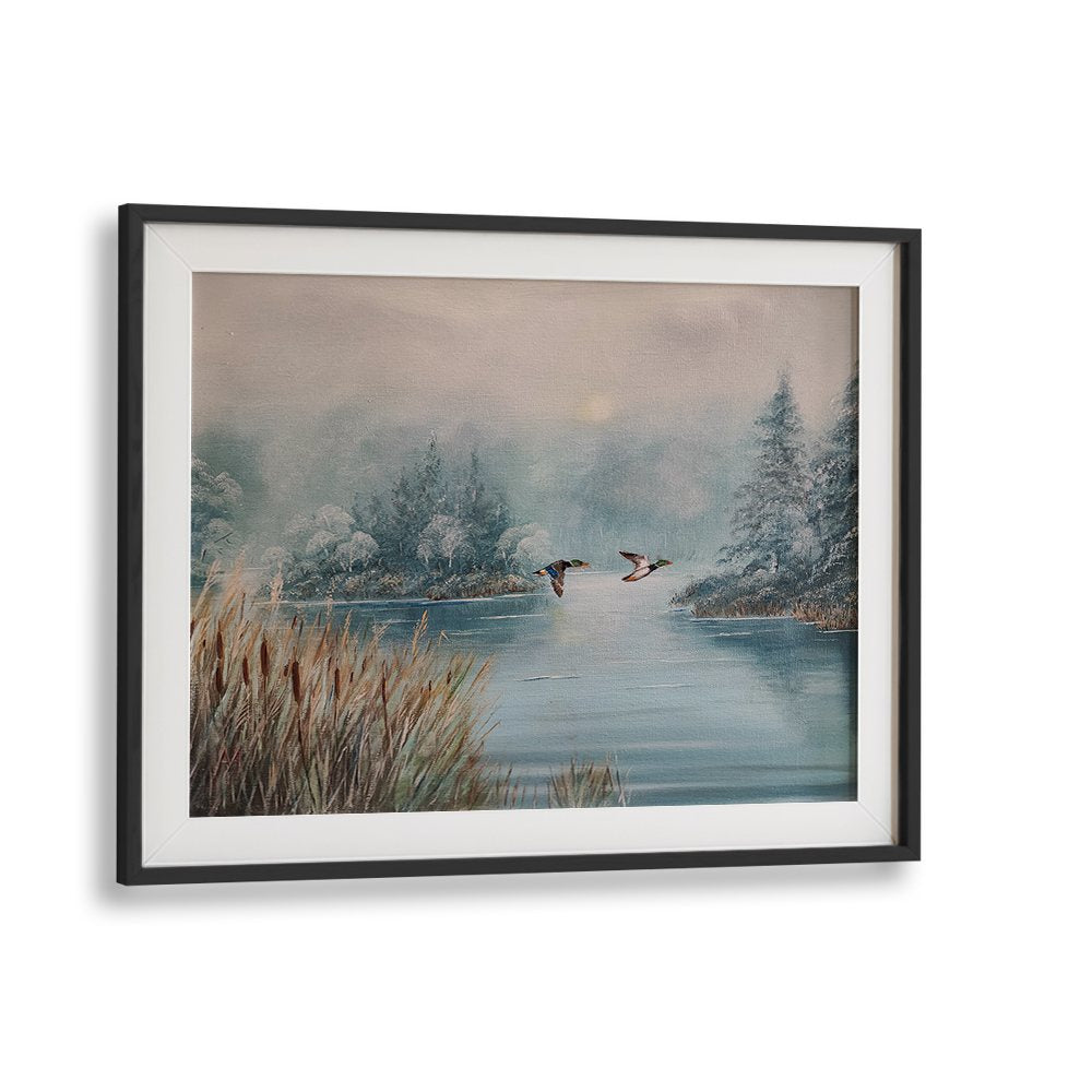 DUCKS OVER WINTER LAKE