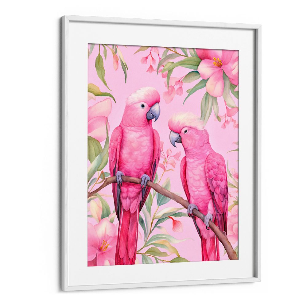 PINK PARROTS ON BRANCH