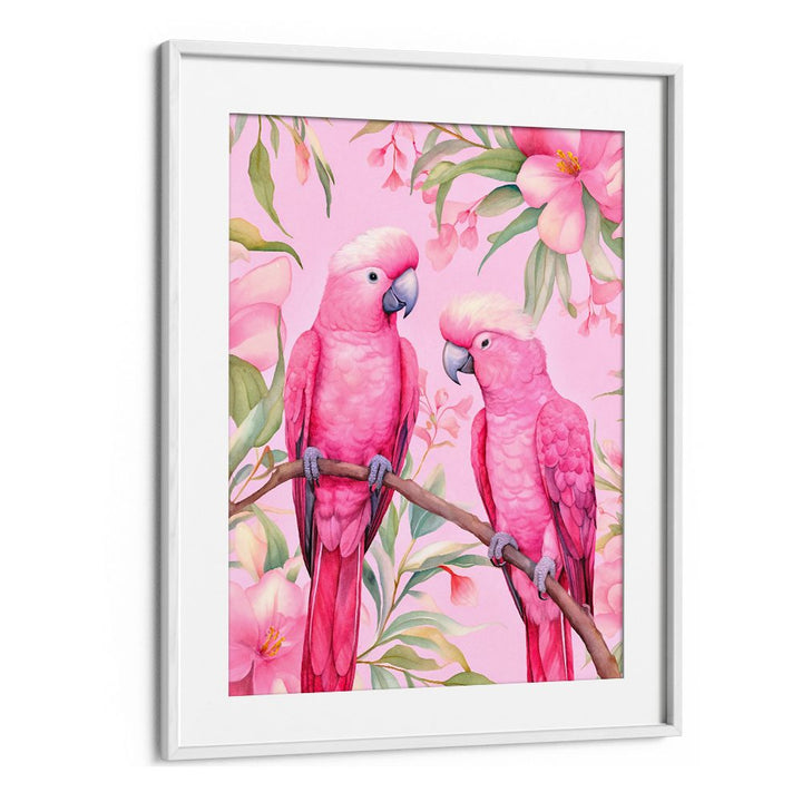 PINK PARROTS ON BRANCH