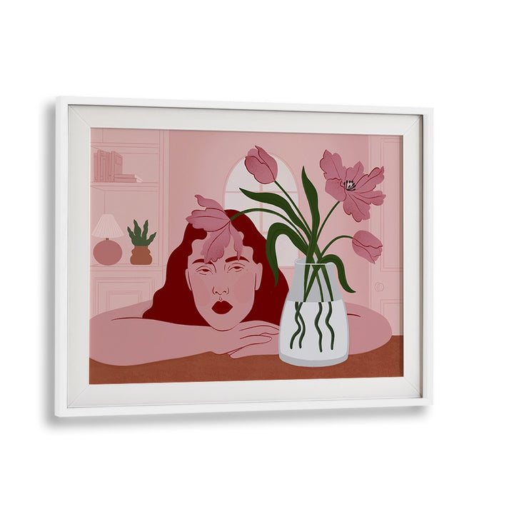 PENSIVE WOMAN AND TULIPS