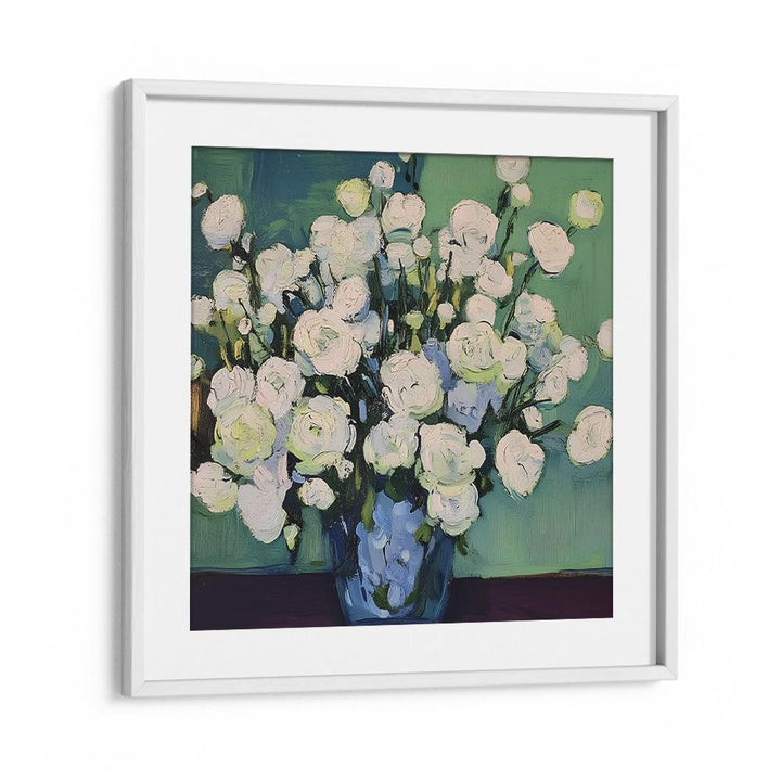 WHITE BLOOMS BLUE VASE