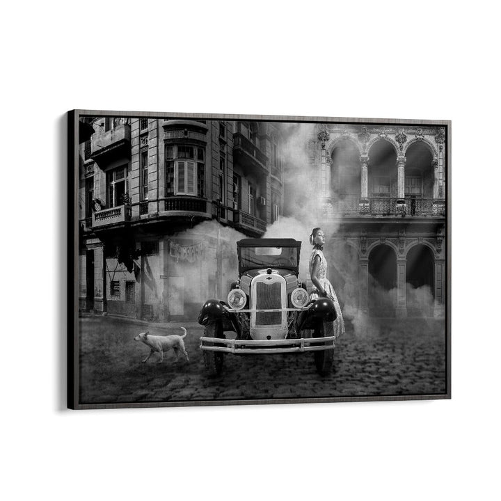 in old town car poster in Black Floater Frame