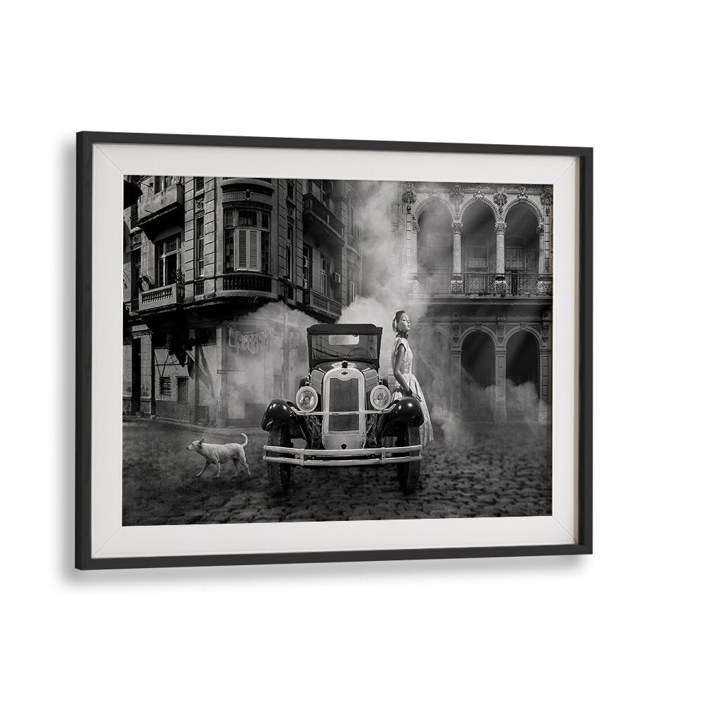 in old town car poster in Black Frame With Mount