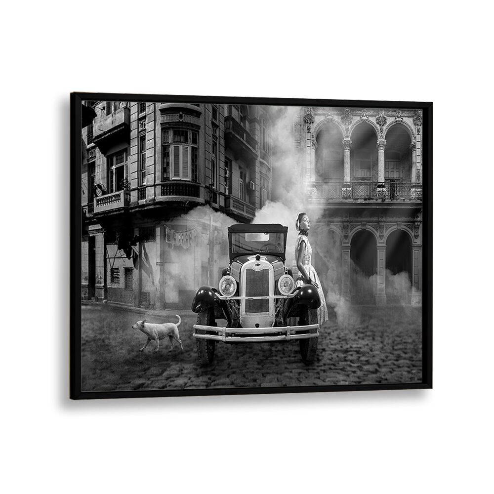 in old town car poster in Black Plain Frame