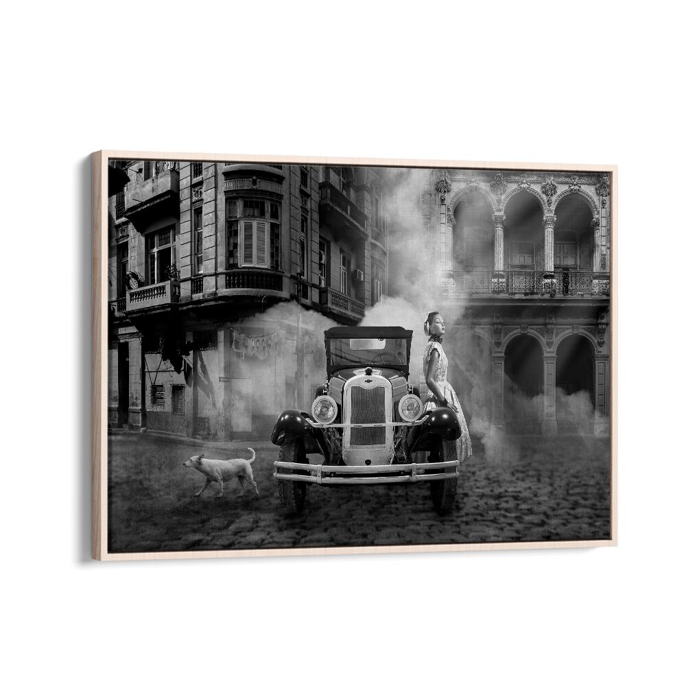 in old town car poster in Oak Wood Floater Frame