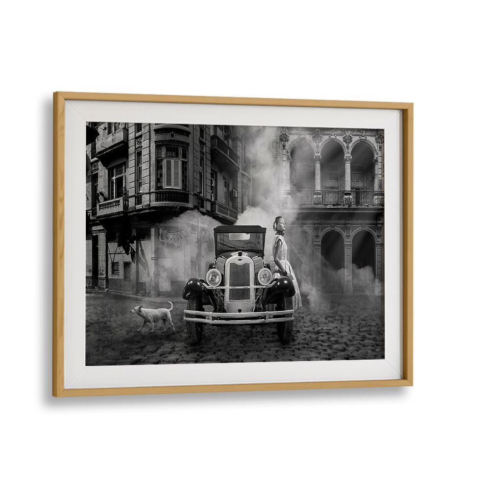 in old town car poster in Oak Wood Frame With Mount