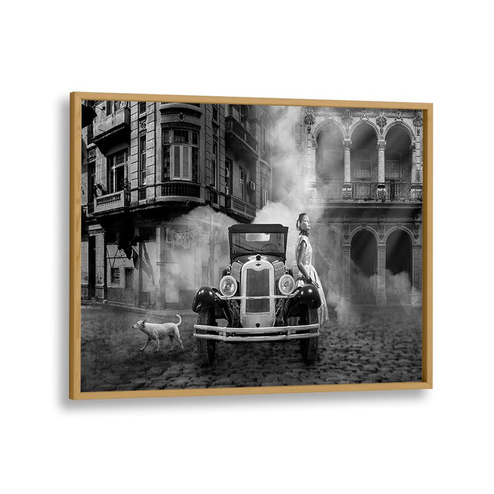 in old town car poster in Oak Wood Plain Frame