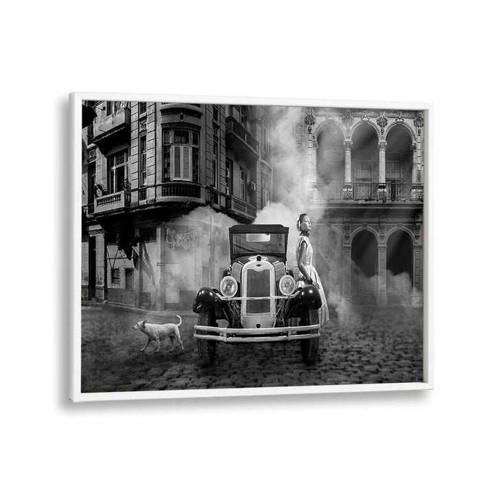 in old town car poster in White Plain Frame