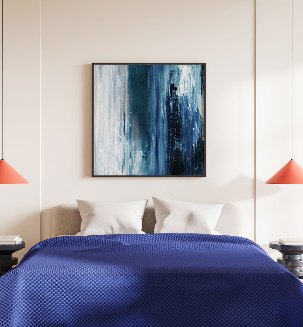 indigo i by dan hobday abstract art abstract paintings Artwork III placed on a wall