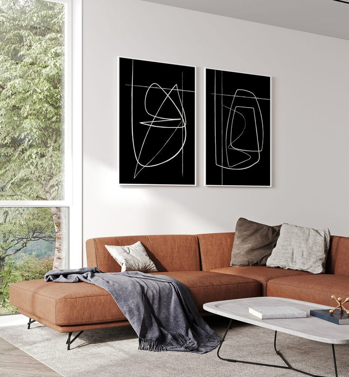 inverted abstraction set set of 2 Artwork IX placed on a wall