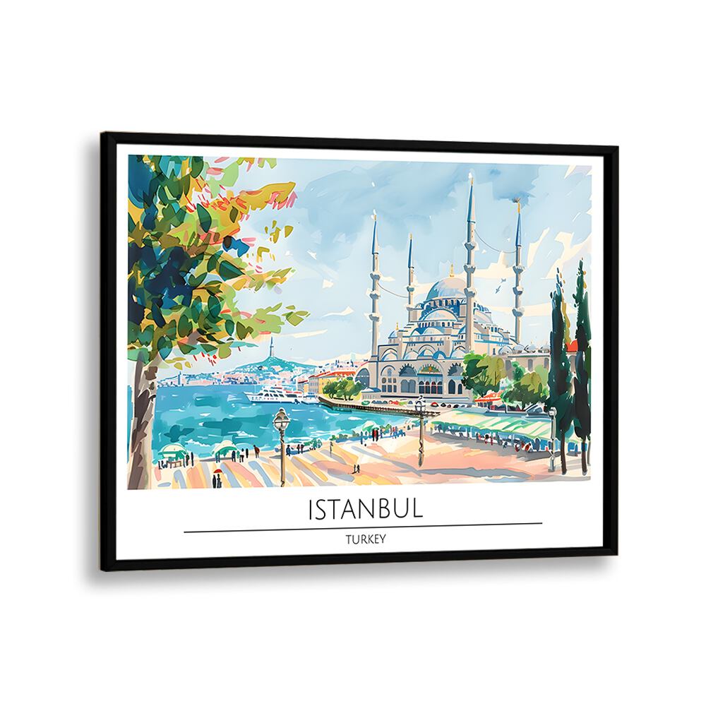 istanbul city-turkey travel posters in Black Plain Frame