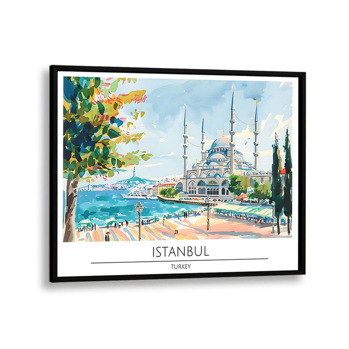 istanbul city-turkey travel posters in Black Plain Frame