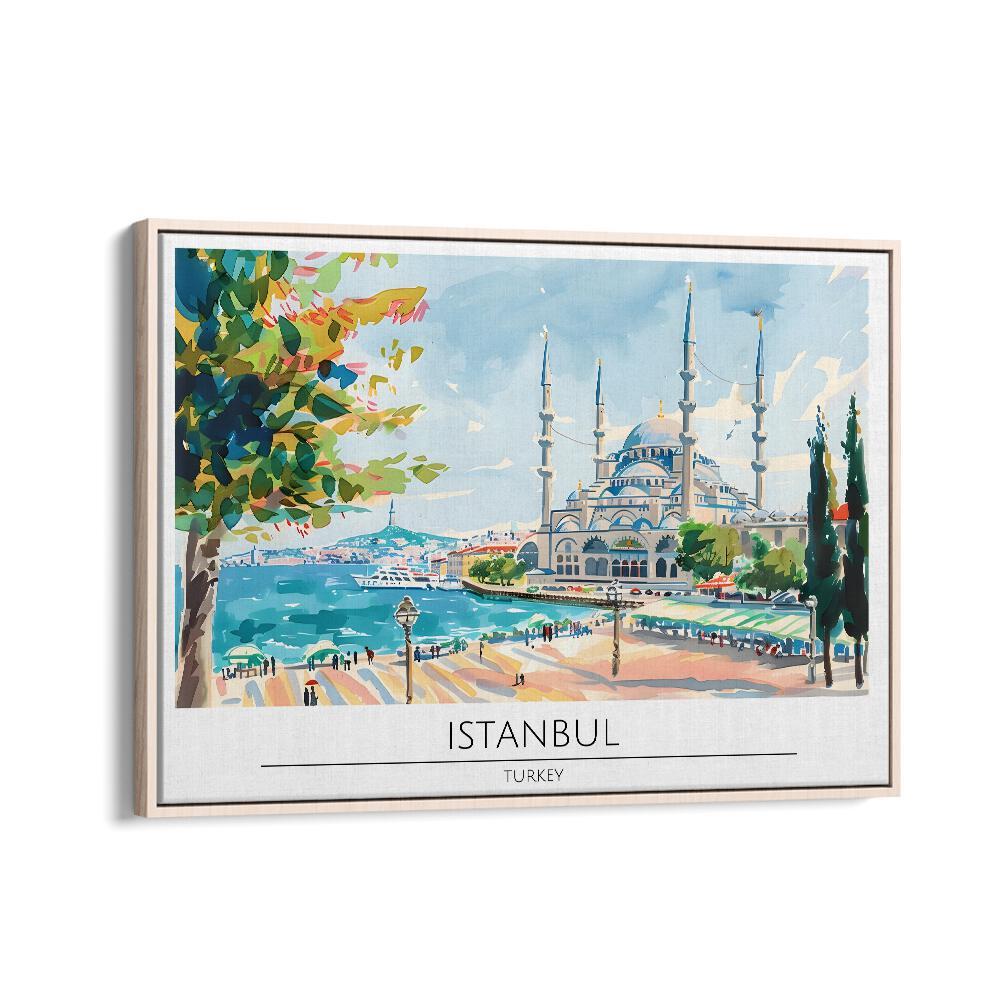 istanbul city-turkey travel posters in Oak Wood Floater Frame