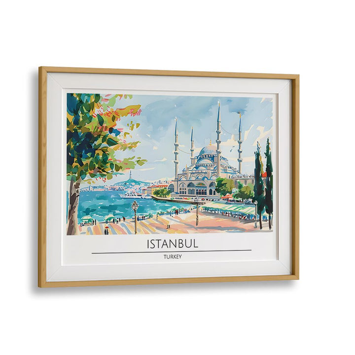 istanbul city-turkey travel posters in Oak Wood Frame With Mount