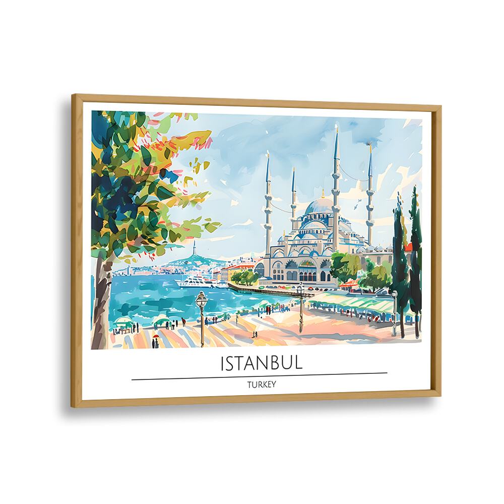 istanbul city-turkey travel posters in Oak Wood Plain Frame