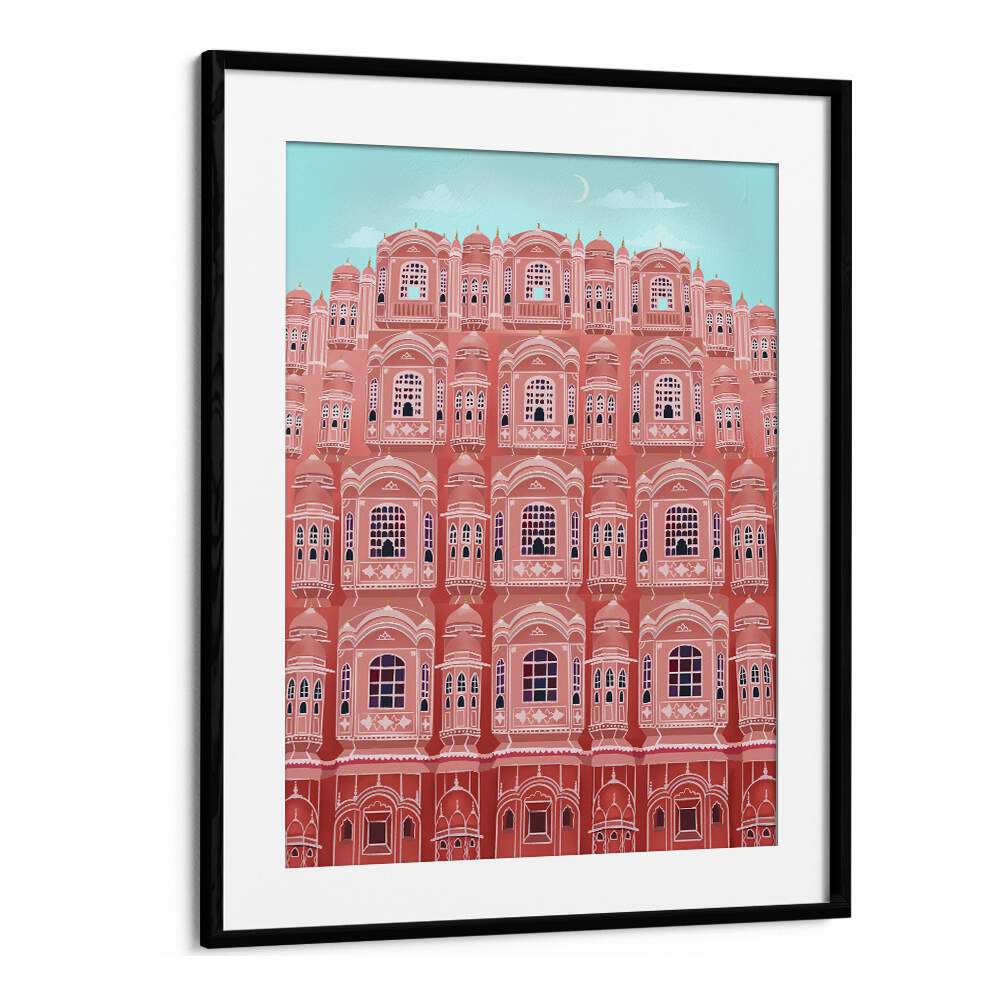 jaipur by petra lidze travel posters in Black Frame With Mount