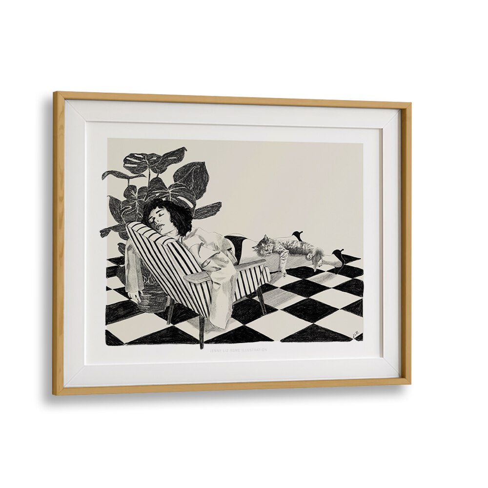 jlr attheendoftheday  portraits & figurative illustrations in Oak Wood Frame With Mount