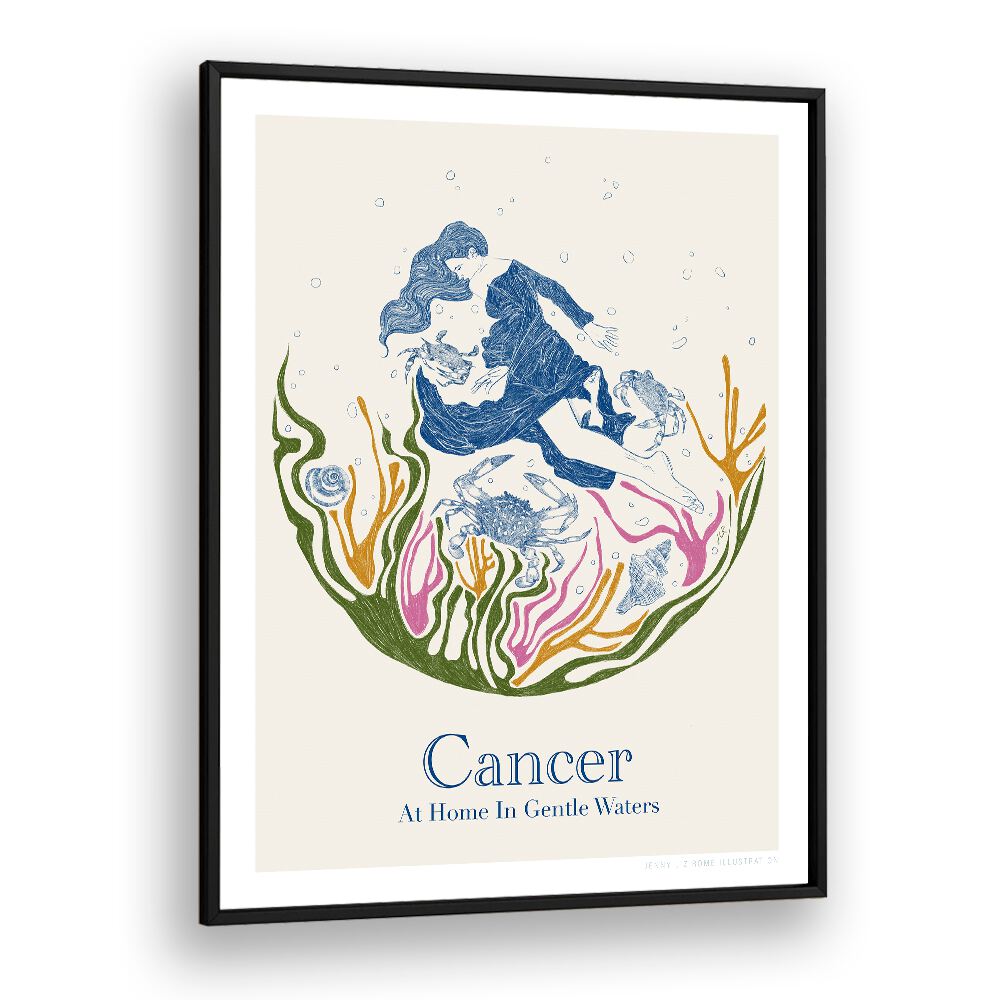 jlr cancer portraits-figurative illustrations in Black Plain Frame