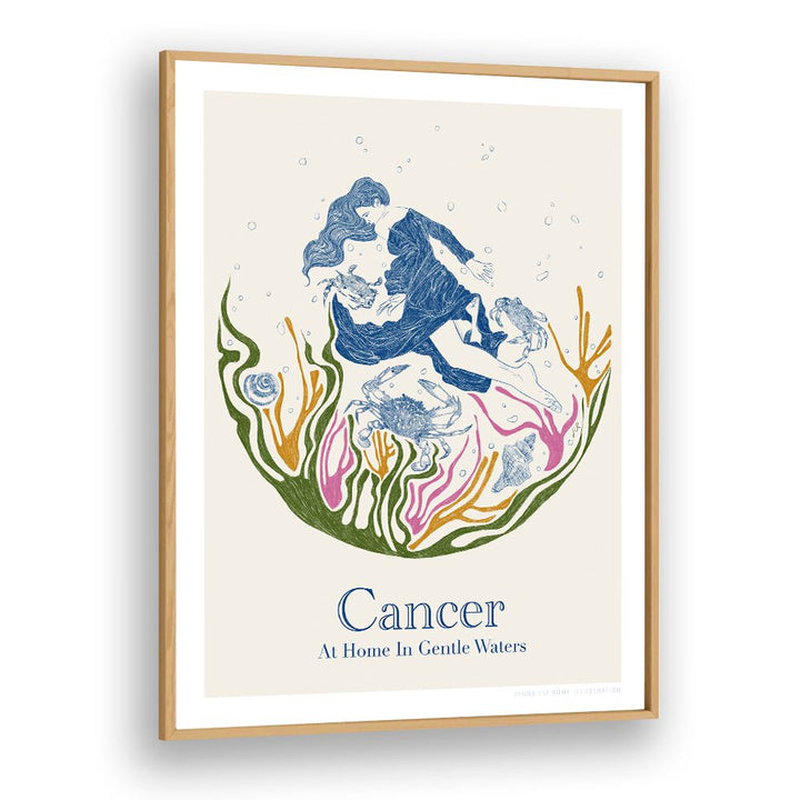 jlr cancer portraits-figurative illustrations in Oak Wood Plain Frame