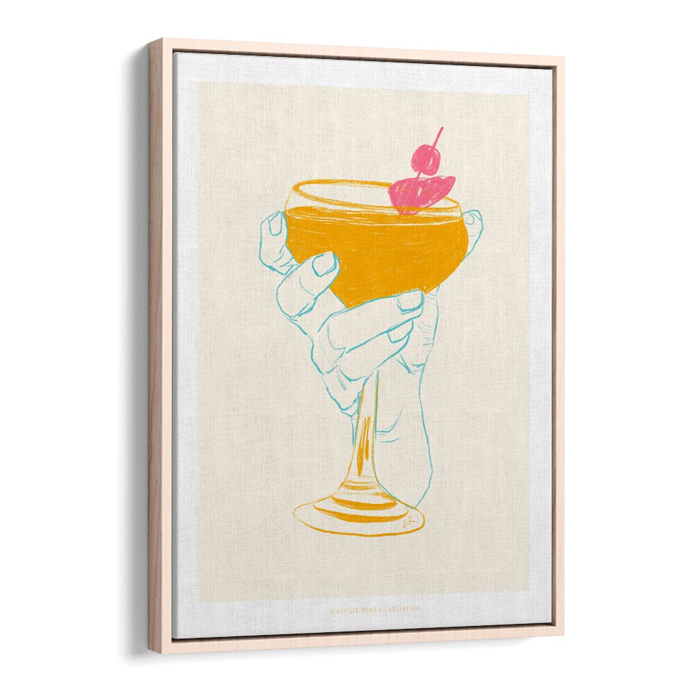 jlr cocktail i cafe art prints in Oak Wood Floater Frame