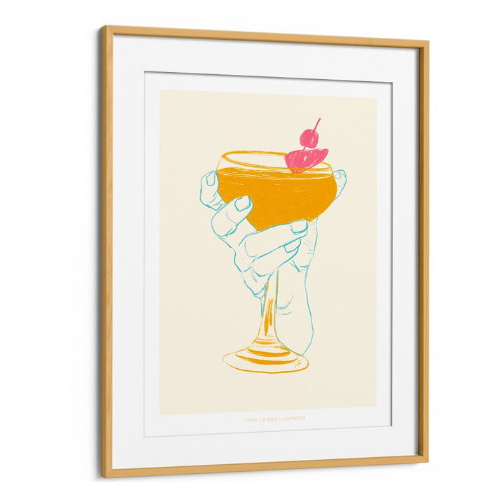 jlr cocktail i cafe art prints in Oak Wood Frame With Mount