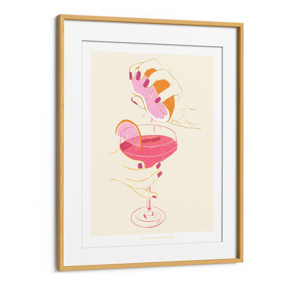 jlr cocktail ii cafe art prints in Oak Wood Frame With Mount