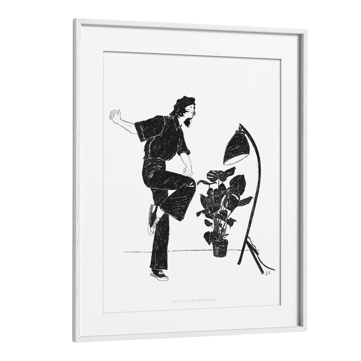 jlr dancing at home iv black and white portraits-figurative illustrations in White Frame With Mount