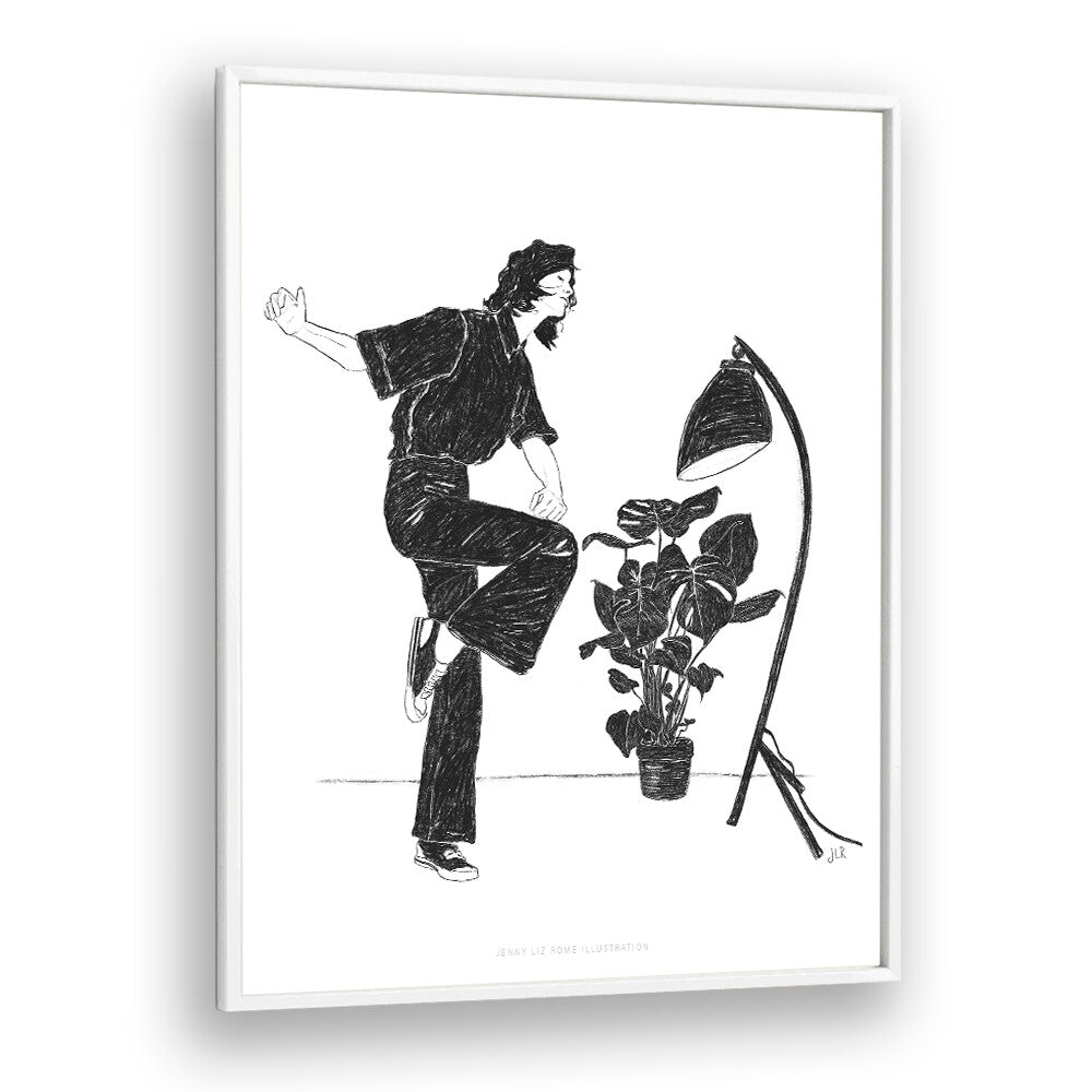 jlr dancing at home iv black and white portraits-figurative illustrations in White Plain Frame