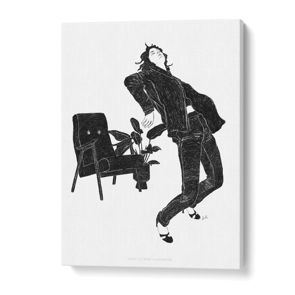 jlr dancing at home vi black and white portraits-figurative illustrations in Gallery Wrap