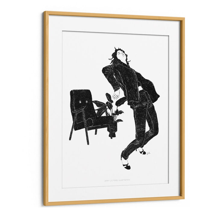 jlr dancing at home vi black and white portraits-figurative illustrations in Oak Wood Frame With Mount