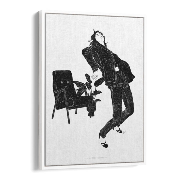 jlr dancing at home vi black and white portraits-figurative illustrations in White Floater Frame